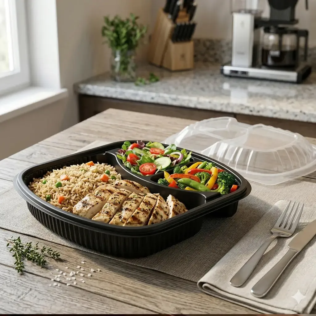 [MENUBOX_C-2_EL377 + LID] Boite noir micro-ondable 2 compartiments avec couvercle transparent ELTRON (9).webp