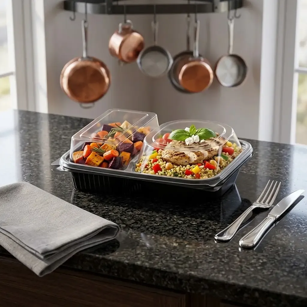 [MENUBOX_C-2_EL377 + LID] Boite noir micro-ondable 2 compartiments avec couvercle transparent ELTRON (10).webp
