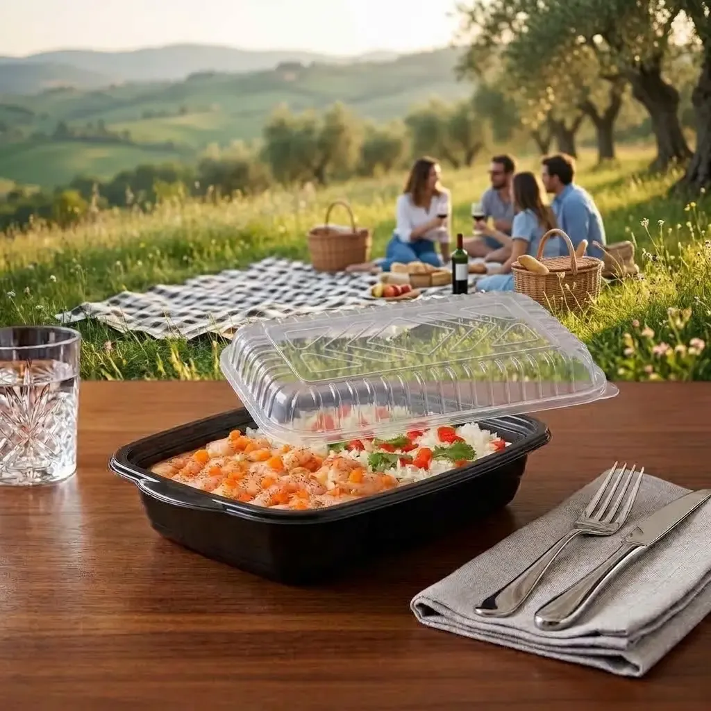[MENUBOX_C-2_EL377 + LID] Boite noir micro-ondable 2 compartiments avec couvercle transparent ELTRON (12).webp