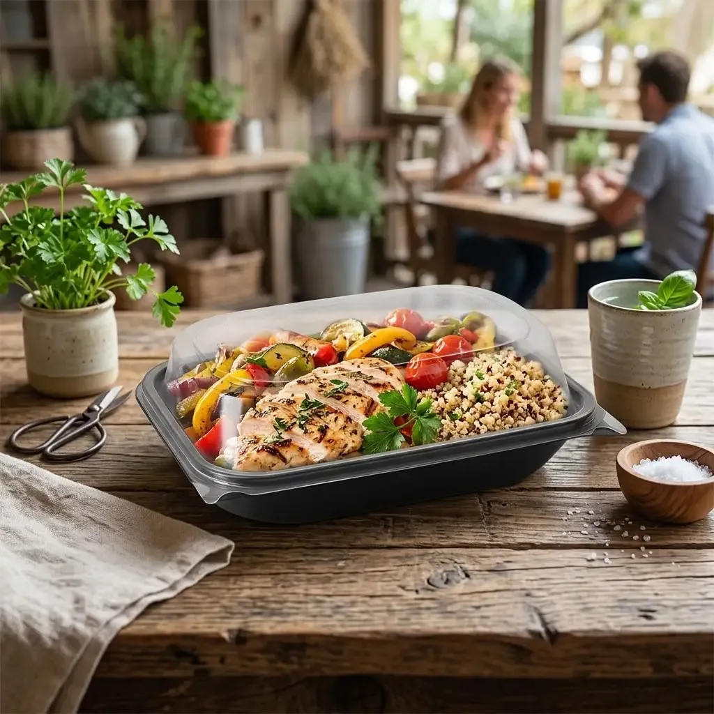 [MENUBOX_C-2_EL377 + LID] Boite noir micro-ondable 2 compartiments avec couvercle transparent ELTRON (13).webp