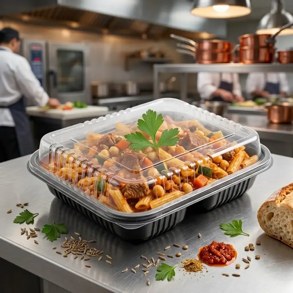 [MENUBOX_C-2_EL377 + LID] Boite noir micro-ondable 2 compartiments avec couvercle transparent ELTRON (20).webp