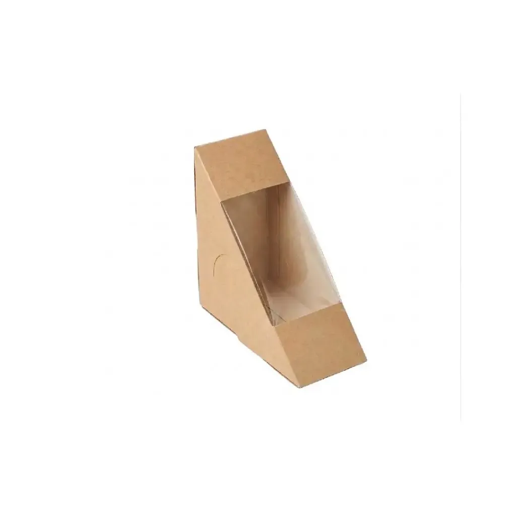 Boîte pour sandwich triangle en kraft avec fenêtre Medium - 125 x 125 x 65 mm POL (600 unités par carton)