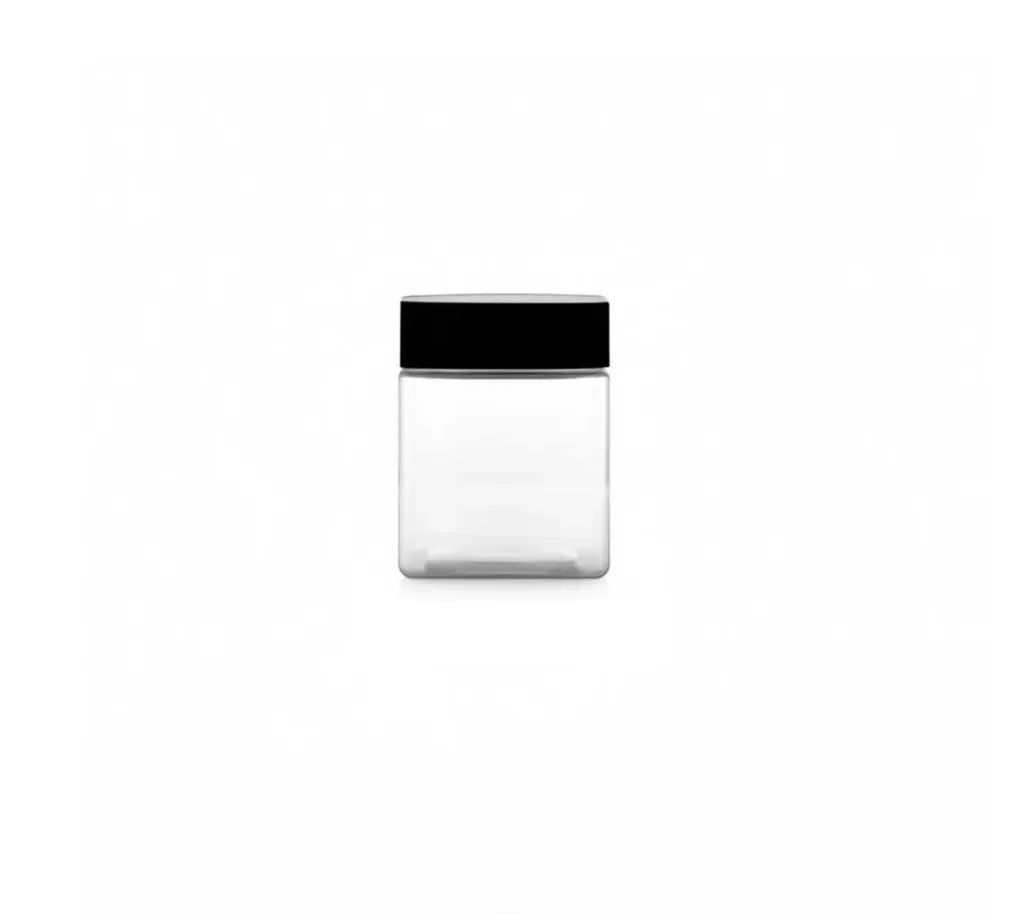 Jarre transparent carré Ø 63 x 90 mm avec couvercle noir 250 ml (220 unités par carton)XP