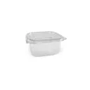 Barquette carrée en plastique 500 ml avec couvercle attaché DEV ( 100 unités x 8 sacs)( 800 unités par carton)