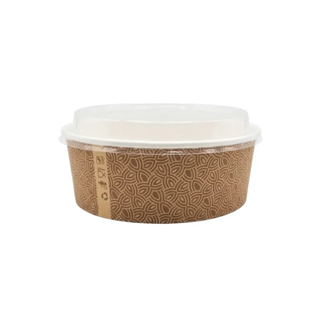 Bowl en kraft 1200 ml imprimé avec design Mosaïque et couvercle en PET blanc ( 125 unités par carton )