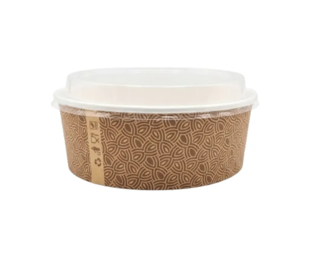 VI KRAFT BOWL 1200 ml imprimé avec design Mosaïque + couvercle PET blanc ( 125 unités/ carton ) ( 20 cartons par palette)