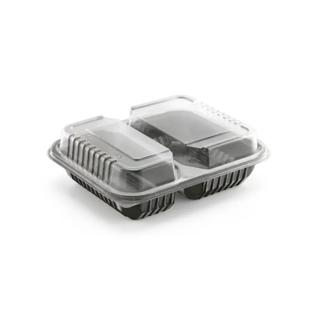 Boite noir micro-ondable 2 compartiments avec couvercle transparent ELTRON  (150 unités par carton)