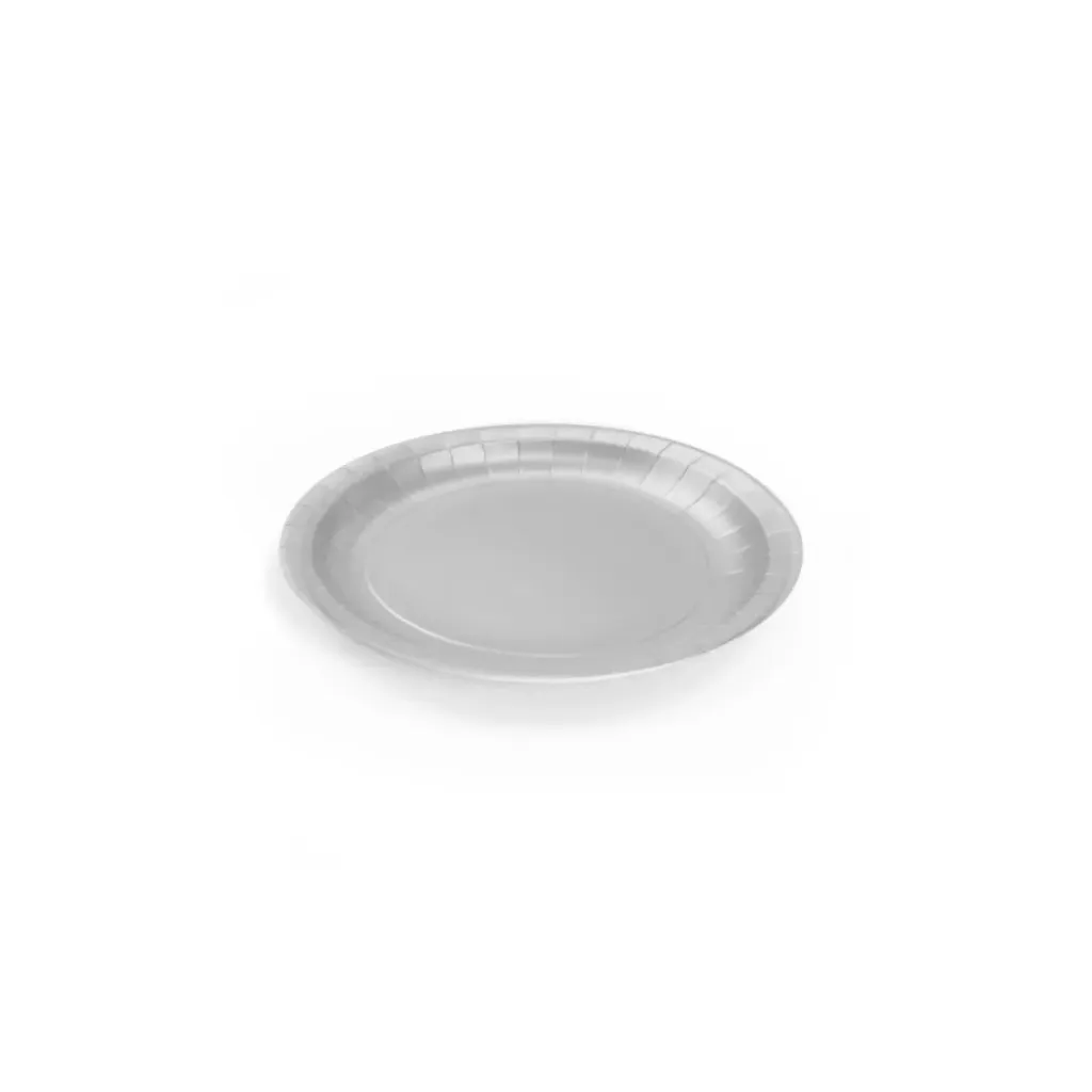 ASSIETTE JUNIOR Ø12CM ARGENT QUICK (1 unité de vente = sac de 20 pièces) (100 unités de vente par carton) ATTESTATION SANITAIRE 2025/212 EA/810/24