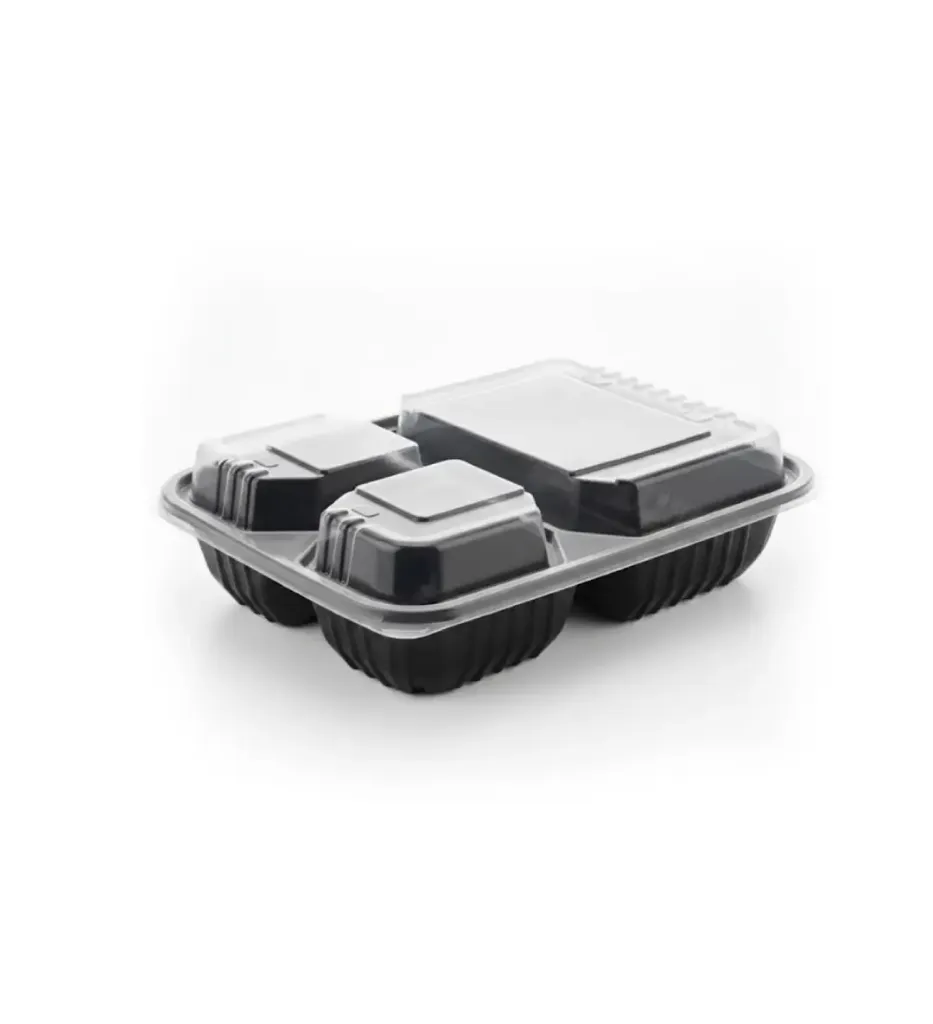 Boite noir micro-ondable 3 compartiments avec couvercle transparent ELTRON  (150 unités par carton)