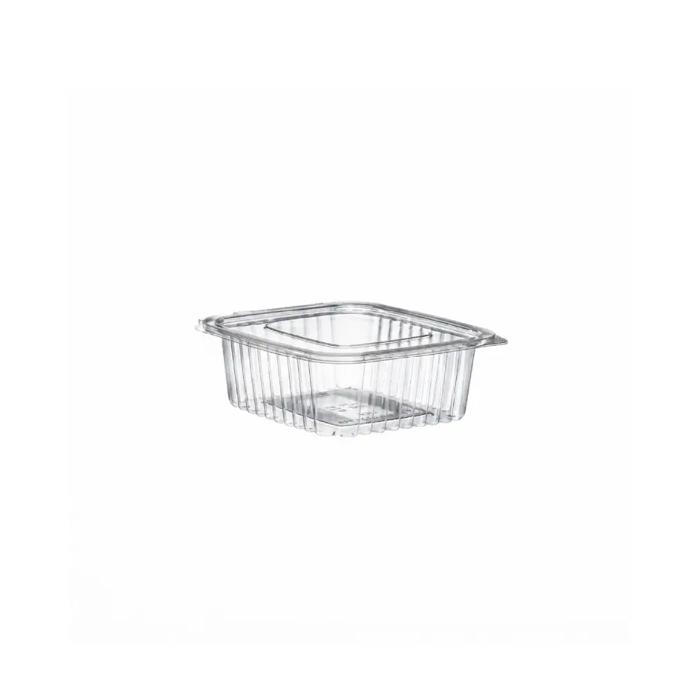 Barquette carrée transparente 250 ml en plastique avec couvercle attaché (100 unités × 10 sacs ) (1000 unités par carton) LARPLAST / MORECO