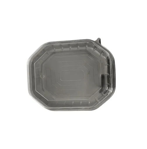 [304_250_SET] Barquette octogonale noire micro-ondable avec couvercle transparent OZGE ( 100 pièces par carton )