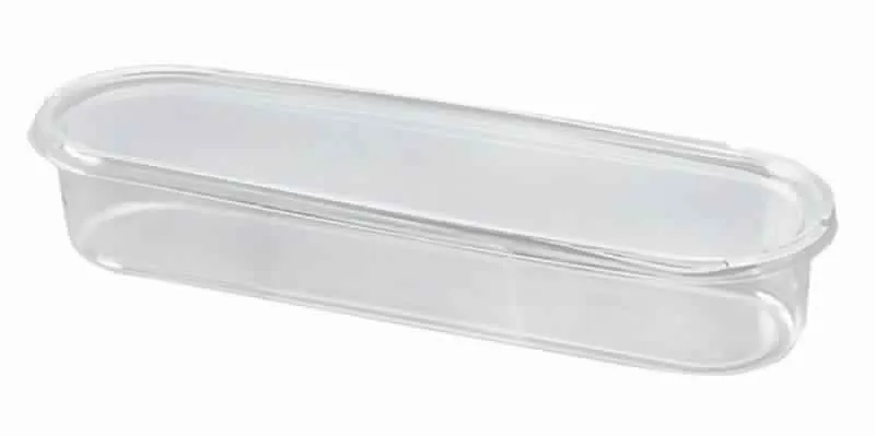 [225_65_Safety_Locked_Container] Barquette transparente réctangulaire bord arrondi avec couvercle attaché en PET Safety Locked Container OZGE(300 unités/carton) (25 cartons/ palette) ATTESTATION SANITAIRE 2021/135 EA/557/21