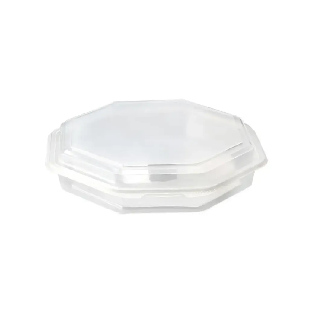 Barquette octogonale 1 compartiment transparent (175 unités par carton) OZGE  ( 25 unités x 7 sacs)
