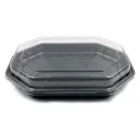 Barquette octogonale 390 x260 mm noire micro-ondable avec couvercle transparent  ( 40 unités par carton )