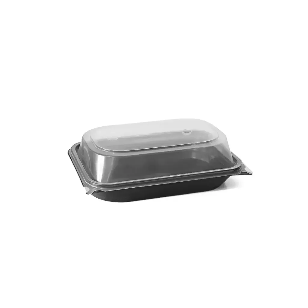 Lunch box en plastique noir micro-ondable avec couvercle 1000 ml (180 unités par carton) OZGE