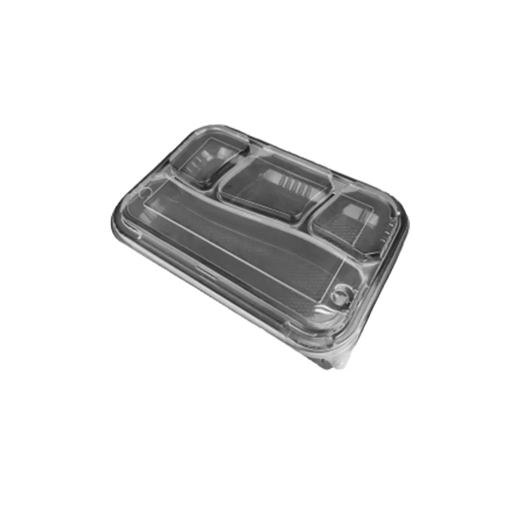 Lunch box 4 compartiments micro-ondable en noir avec couvercle transparent (100 unités par carton) OZGE