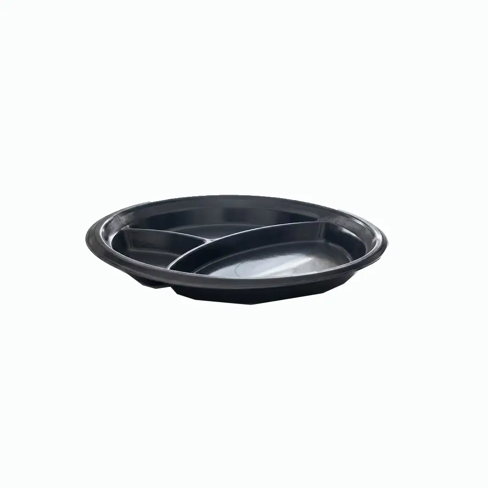 Assiette en plastique noire à 3 compartiments en PET (1000 unités par carton) BP