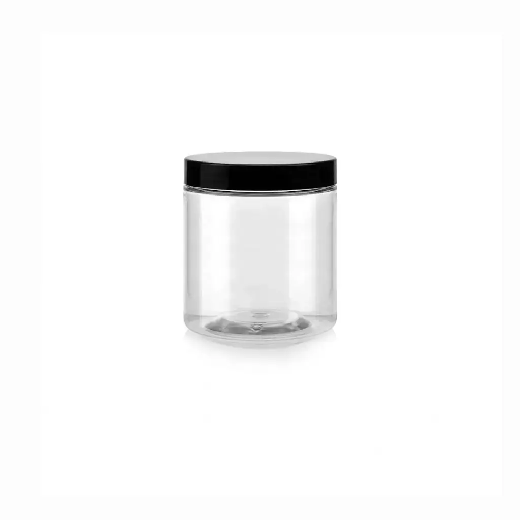 Jarre transparent Ø 63 x 75 mm avec couvercle noir 200 ml (282 unités par carton) XP