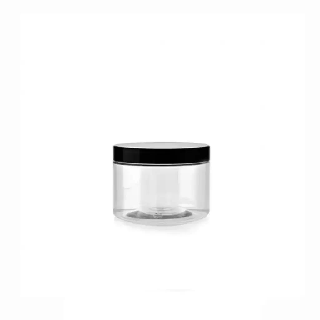 Jarre transparent Ø 89 x 60 mm avec couvercle noir 250 ml XP ( 160 unités par carton )