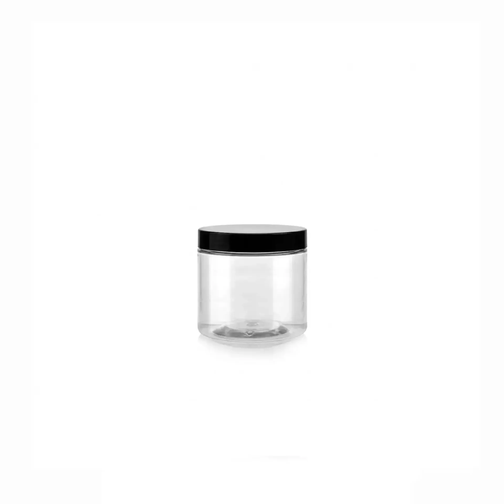 Jarre transparent Ø 89 x 60 mm avec couvercle noir 250 ml XP ( 160 unités par carton )