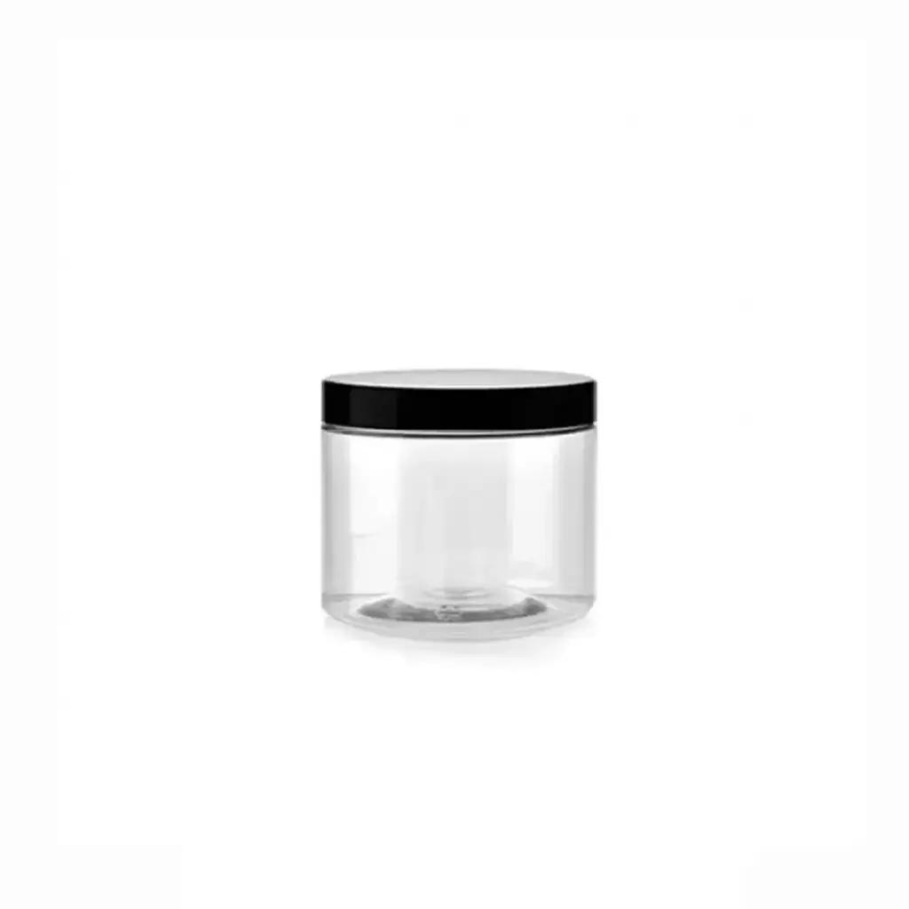 [LISSE_Ø89_350ML] Jarre transparent Ø 89 x 75 mm avec couvercle noir 350 ml (140 unités par carton) XP