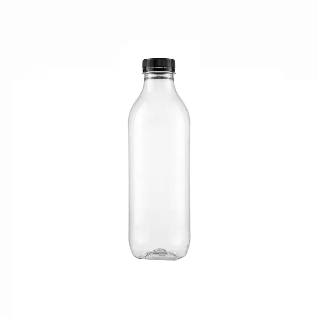 [BOUTEILLE_1000ML_Ø38_mm] Bouteille carrée 1000 ml COL Ø 38 mm avec bouchon noir XP (150 unités par sachet) (130 unités par sachet)