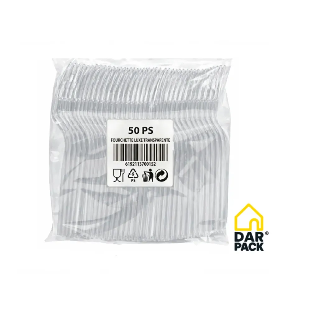 Pack 50 fourchettes transparentes DAR PACK WP ( 1 Unités = 50 pièces / 1 carton = 20 sacs)