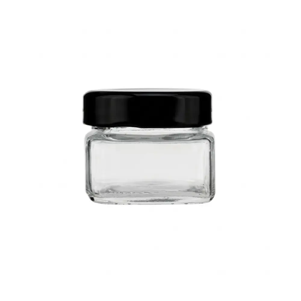 [POT_CARRE_212ML+CAPSULE_METAL_D70_H18_NOIR] Pot en verre carré 212 ml + CAPSULE METAL D70 H18 NOIR SOTUVER ( 80 unités)