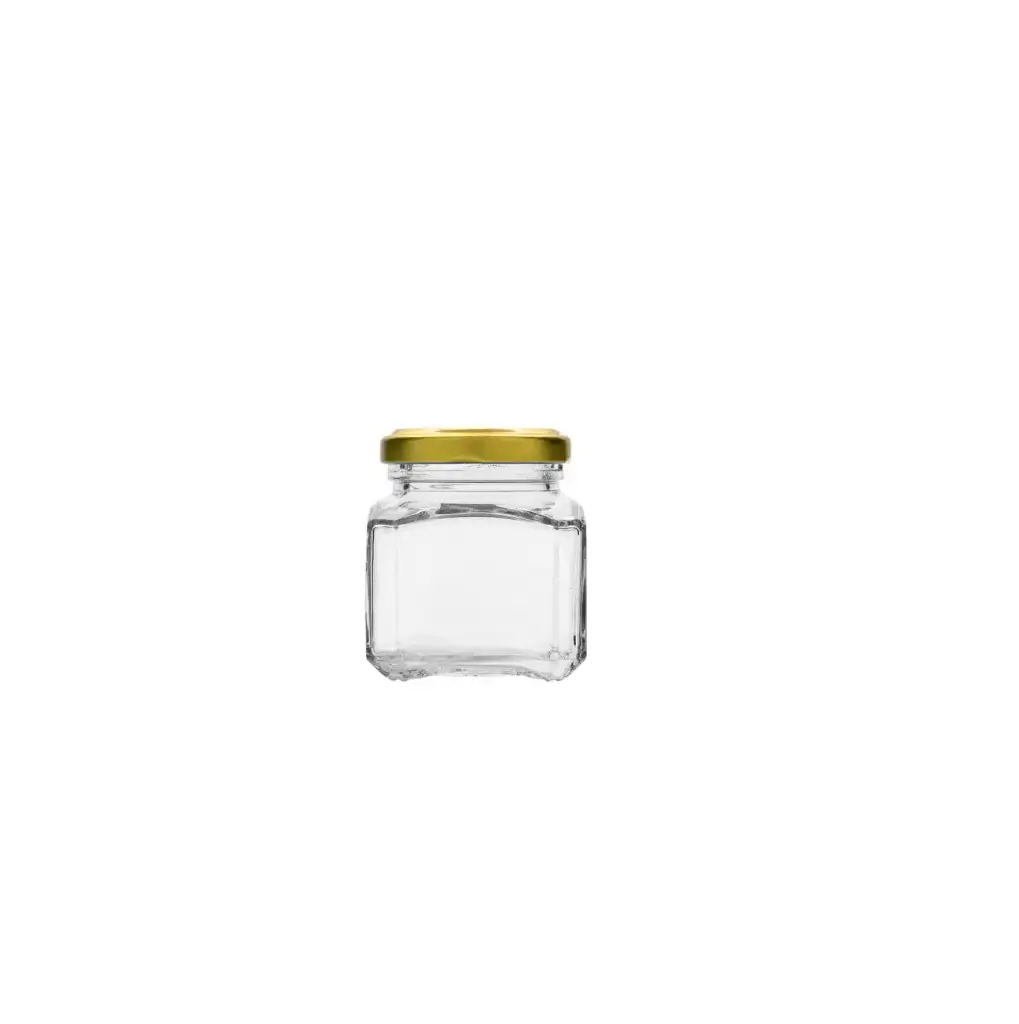 Pot carré en verre de 207 ml avec capsule dorée ( 112 unités par carton) IGPD