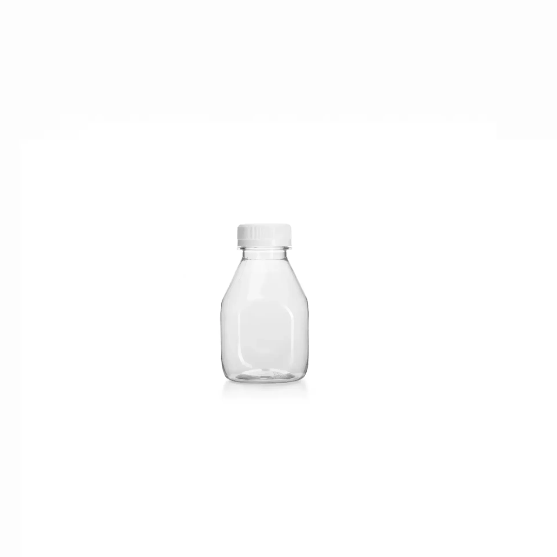 Mini bouteille ronde 200 ml col 30-25 Ø 30 mm avec bouchon blanc ( 225 unités par carton) XP