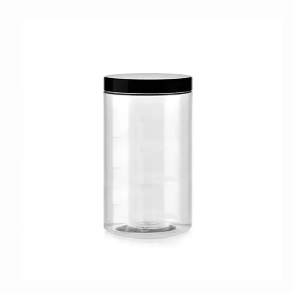 [LISSE_Ø89_1000ML] Jarre transparent Ø 89 x 175 mm avec couvercle noir 1000 ml XP ( 60 unités par carton)
