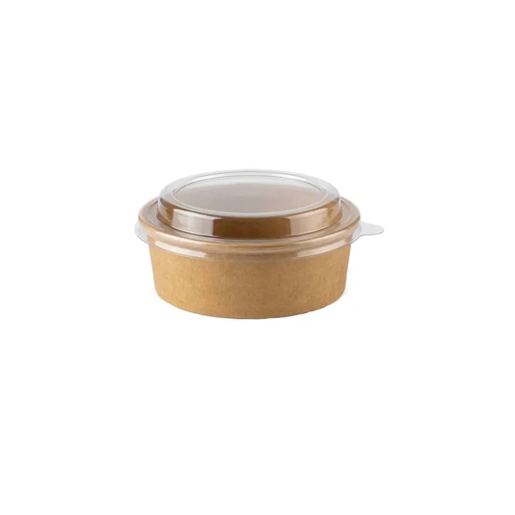 Bol Kraft 350 ml avec Couvercle transparente en PET (25 unités x 5 sacs)(125 unités par carton)