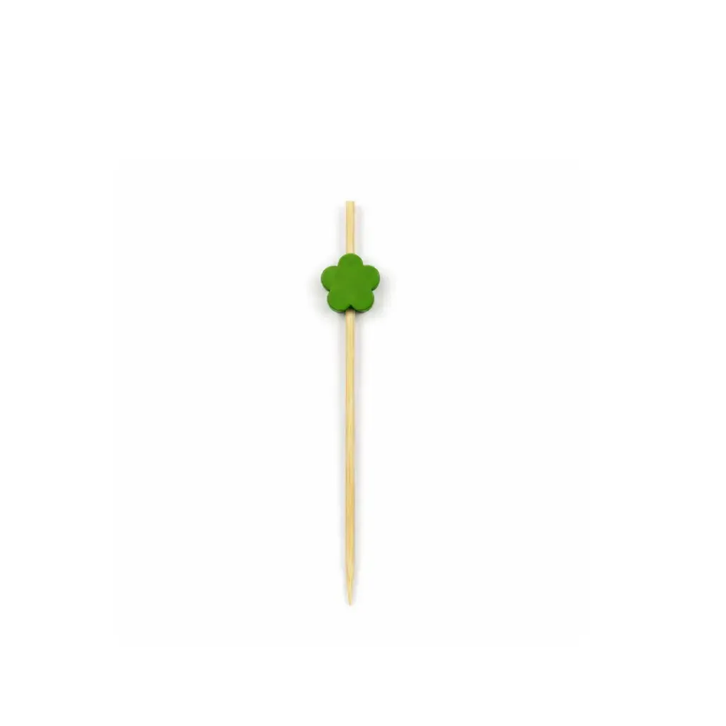 Pique en bois fleure verte 437-14 ( 1 unité de vente = sac de 100 pièces) (100 sacs par carton)