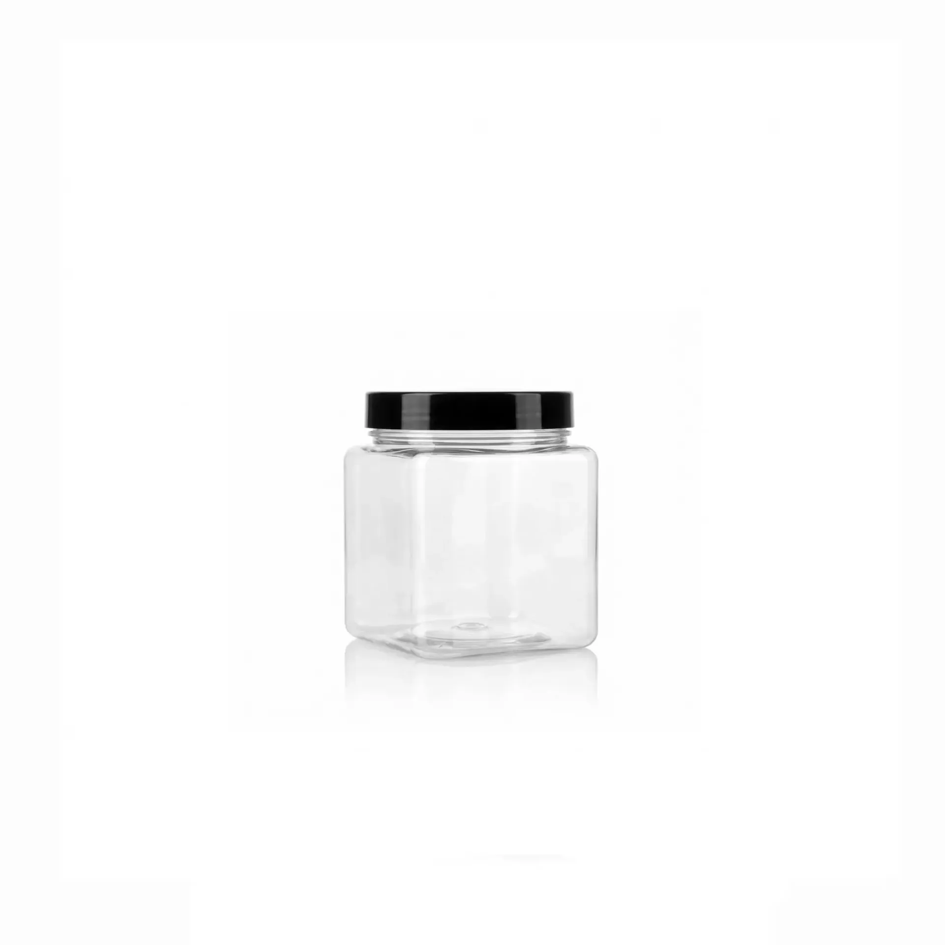 [JARRE_CARREE_63-250] Jarre transparent carré Ø63 mm avec couvercle noir effet métallique 250 ml DP (150 unités par carton)
