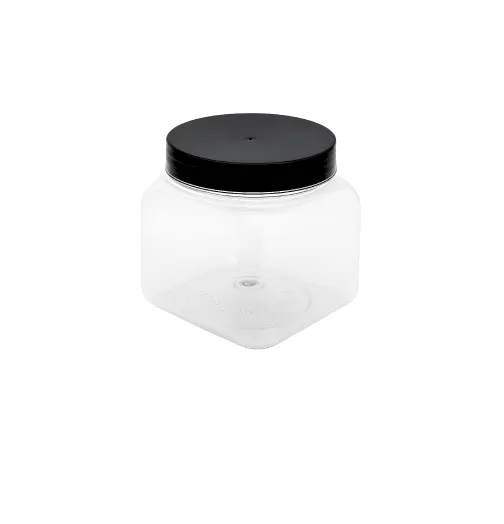 Jarre transparent carré Ø63 mm avec couvercle noir effet métallique 250 ml DP (150 unités par carton)